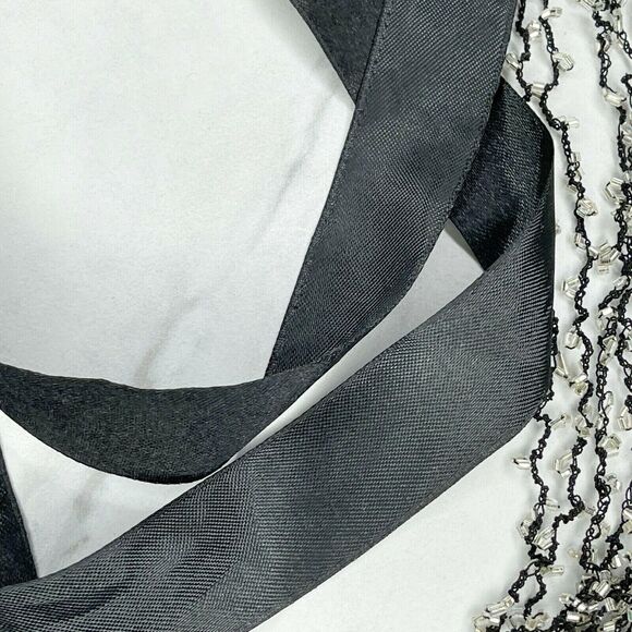 Black Multi Strand Beaded Ribbon Tie Necklace - Picture 5 of 11